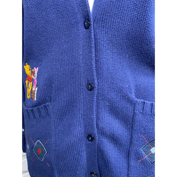 Vintage Disney Store Small Winnie The Pooh Embroidered Cardigan Sweater Navy - Picture 10 of 13